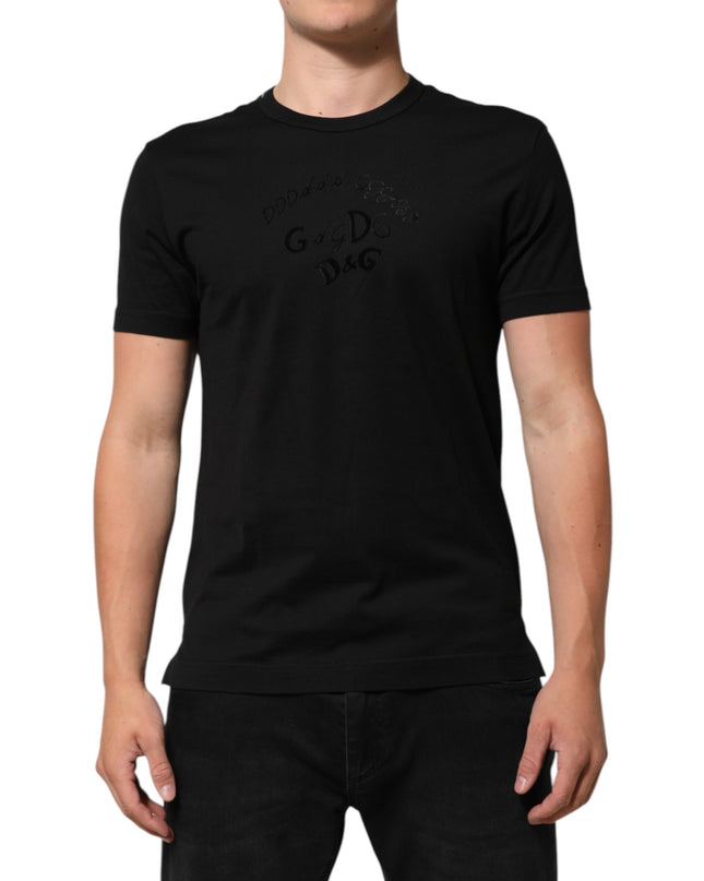Black Cotton Velvet Logo Print Men T-shirt