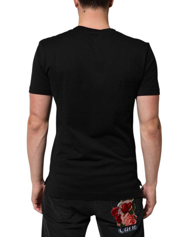 Black Cotton Velvet Logo Print Men T-shirt