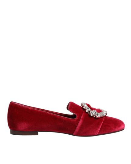 Red Velvet Crystal Buckle Loafers Flats Shoes