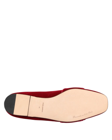 Red Velvet Crystal Buckle Loafers Flats Shoes