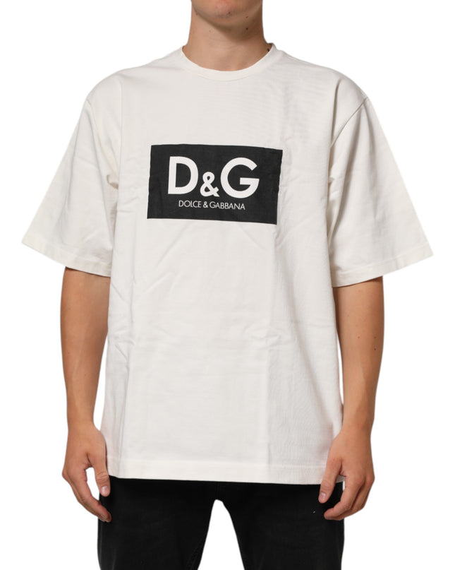 White Logo Print Cotton Crew Neck Men T-shirt