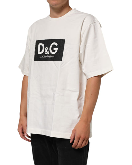 White Logo Print Cotton Crew Neck Men T-shirt