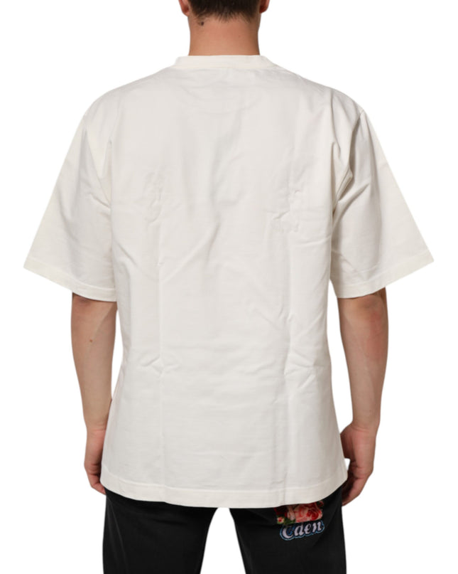 White Logo Print Cotton Crew Neck Men T-shirt