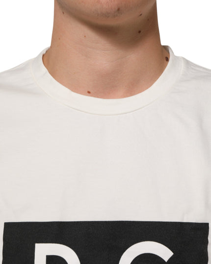 White Logo Print Cotton Crew Neck Men T-shirt