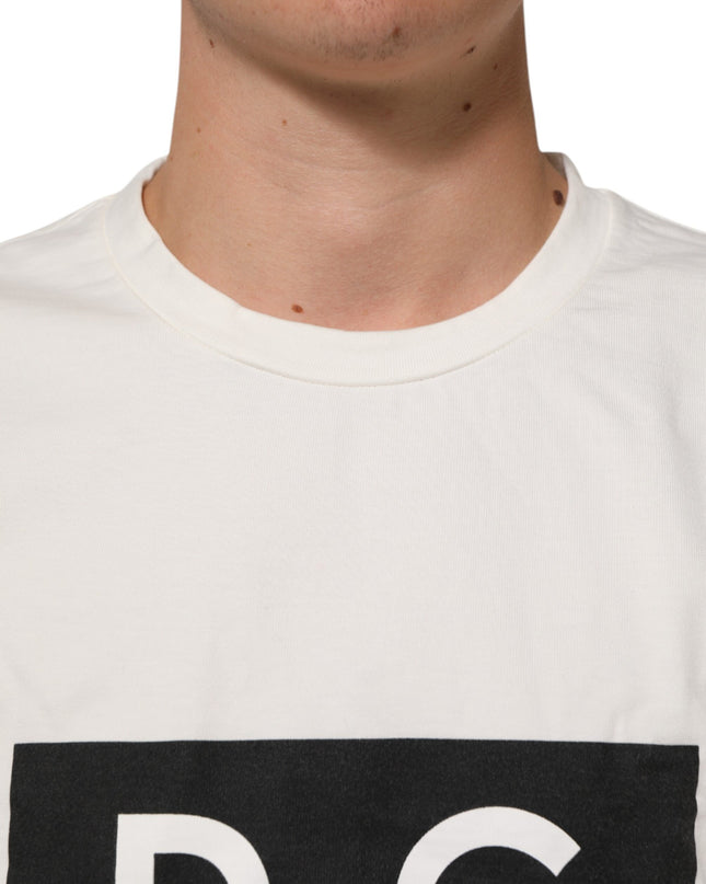 White Logo Print Cotton Crew Neck Men T-shirt
