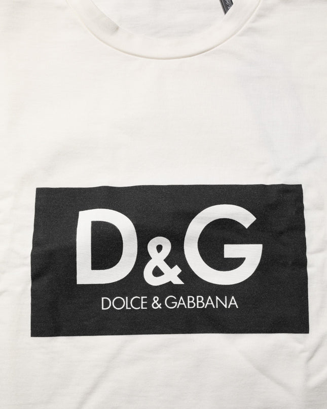 White Logo Print Cotton Crew Neck Men T-shirt