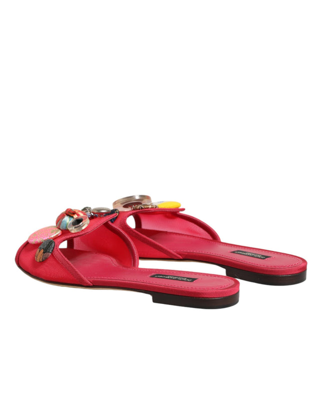 Red Embellished Flats Slip On Sandals Shoes