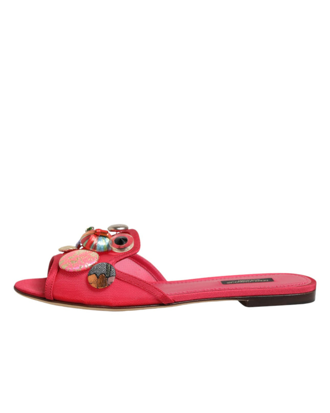 Red Embellished Flats Slip On Sandals Shoes