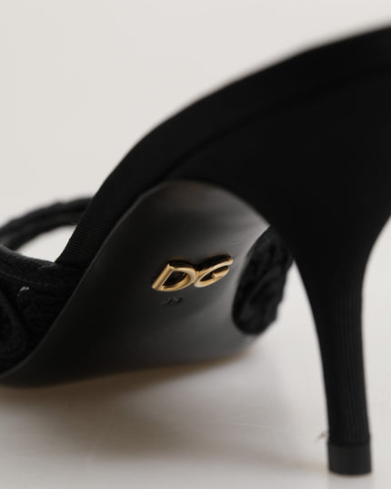 Black Embroidered Slip On Heels Slides Shoes