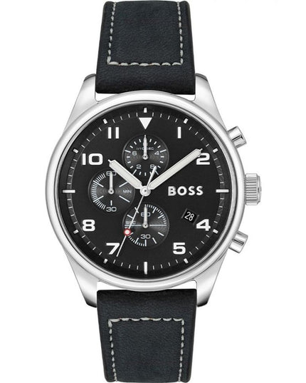 Black Leather Dress Watch