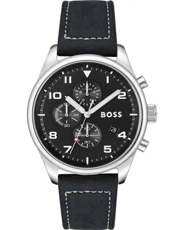 Black Leather Dress Watch