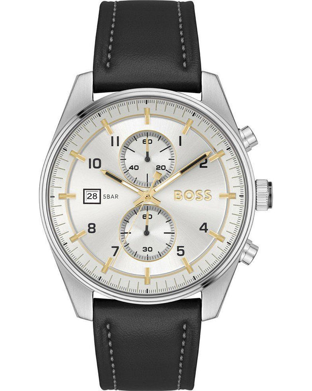 Black Leather Dress Watch